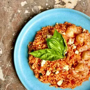 21 Januari: Ottolenghi's Orzo met gemarineerde feta en shrimps (v.a €7,50 per persoon)